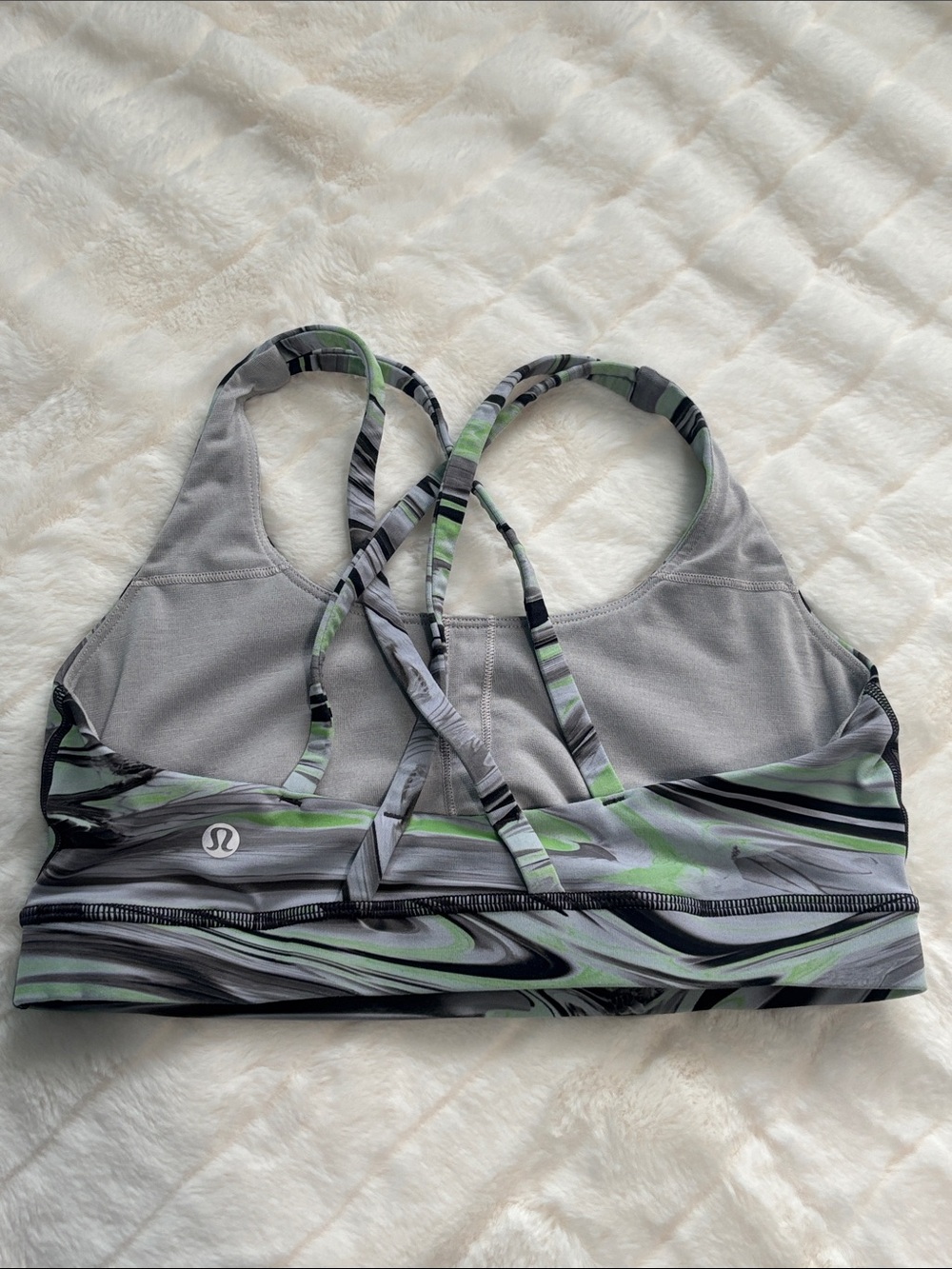 Lululemon Women's Gray & Green marble Strappy Sports Bra sz:6